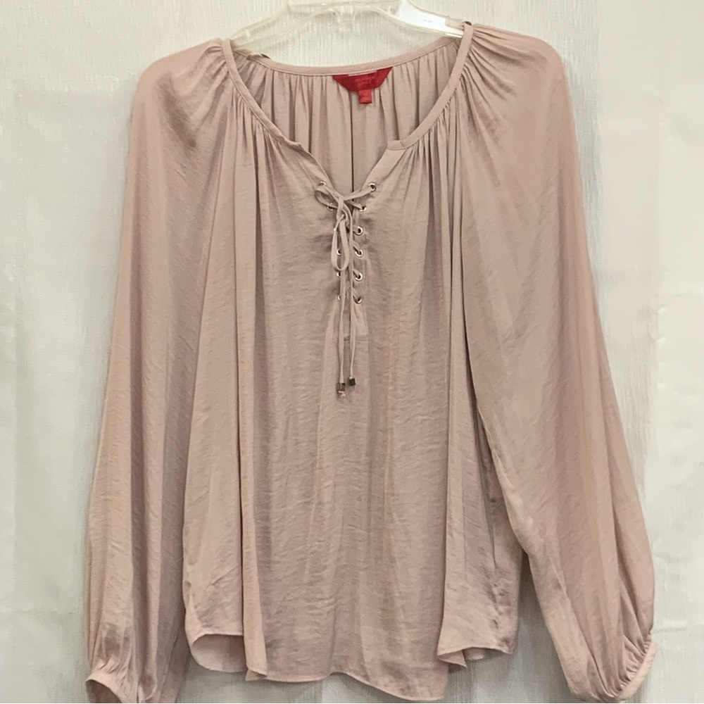 Jennifer Lopez Blush Lace-Up Blouse